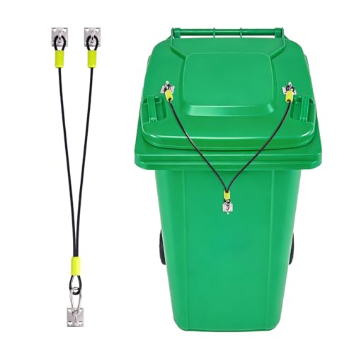 Image of Universal Raccoon Trash Can Lid Lock - Small Animals Outdoor Trash Can Lid Lock with Two Steel Wire Rope,Also Works for Bear,Rat,Wind and Other Wildlife (1)