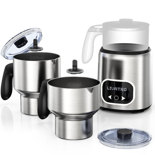 Livatro Milchaufschäumer Elektrisch Doppelbechern 600ml & 400ml, Milchaufschäumer Induktion ohne Anbrennen, Milchschäumer mit Edelstahl,Spülmaschinenfest,für Milchschaum heiss, kalt, heiße Schokolade Livatro Milchaufschäumer Elektrisch Doppelbechern 600ml & 400ml, Milchaufschäumer Induktion ohne Anbrennen, Milchschäumer mit Edelstahl,Spülmaschinenfest,für Milchschaum heiss, kalt, heiße Schokolade