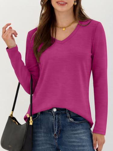 Image of ANRABESS Women's Long Sleeve Shirts V Neck Fall Tops | Soft Comfort Wrinkle Free Tshirts, Basic Tee, Winter Layer Clothing, Business Casual Work Fall Outfits, Travel Daily Wear