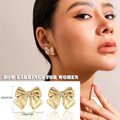Gold Bow Earrings for Women Classic Ribbon Bow Stud Earring Set4