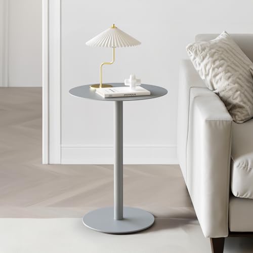 Yumyolk Runder Beistelltisch, Metall Modern 2 Ebenen Kaffeetisch Couchtisch Sofatisch Nachttisch Betttisch für Wohnzimmer Schlafzimmer Balkon Terrasse, 40x40x60cm, Grau