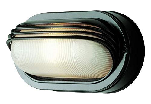 One Light White Frosted Round Sunburst Ribbing Glass Marine Light Black