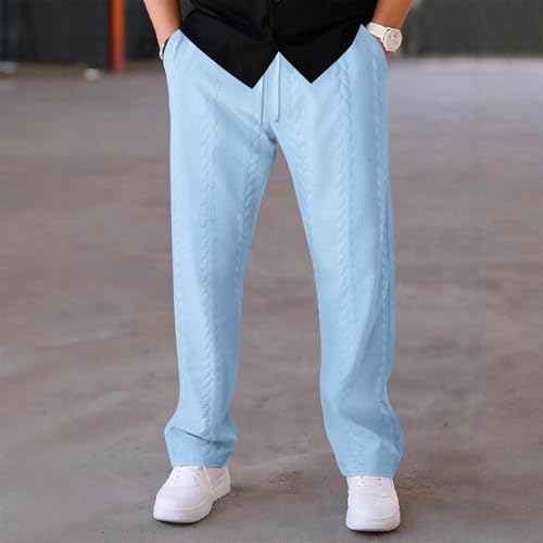 FQZWONG Straight Leg Sweatpants for Men Casual Solid Knitted Joggers Elastic Drawstring Jogging Pants Lightweight Trousers2