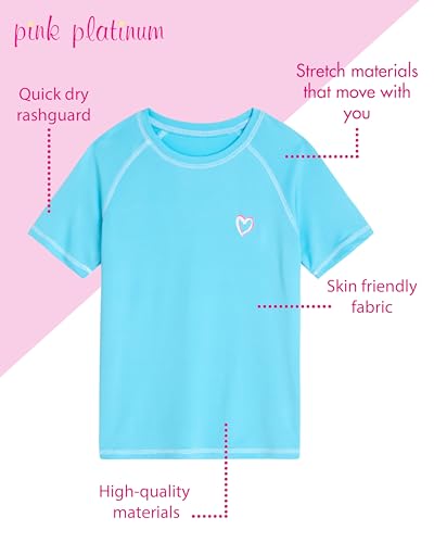 Image of Pink Platinum Girls Swim Shirt - Lightweight Quick Dry Short Sleeve Rash Guard for Girls, Swim Top w /UPF 50+ Sun Protection