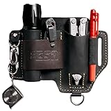 FESA EDC Leather Multitool Sheath - Top Grain Leather EDC Pouch Organizer for Flashlight, Tactical Knife Multitool & Pen - w/Snap Hook - Work & Everyday Use Utility Belt Pouch for Men (Black)