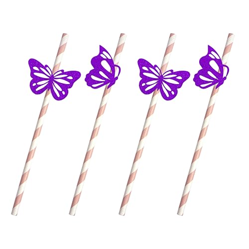 Pitillos de Papel Morado con Motivo Mariposas 24 Unidades miniatura 1
