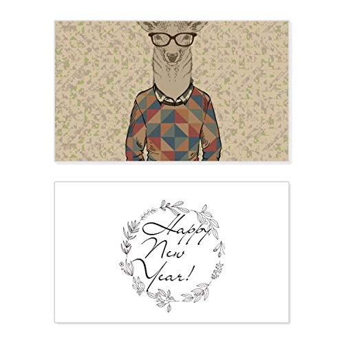 Tarjeta conmemorativa con gafas de ciervo y efecto artístico colorido para deseos de Año Nuevo