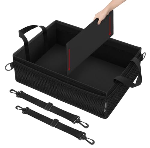 Autofit Under Seat Truck Organizer Storage Box with Removable Divider & 4 Storage Mesh Bag,Collapsible Trunk Organizer for Car, SUV, Truck, or Van(Full Size Trucks)
