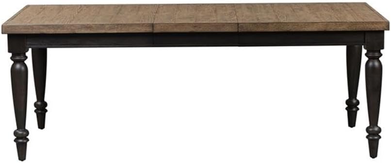 Pemberly Row Traditional Wood Rectangular Dining Table, Oak Finish, 30''Hx40''Wx82''D, Thick Butcher Block Top, Solid Wood Edge, Heavy Turned Legs, Includes 18-Inch Removable Leaf, Classic Style for