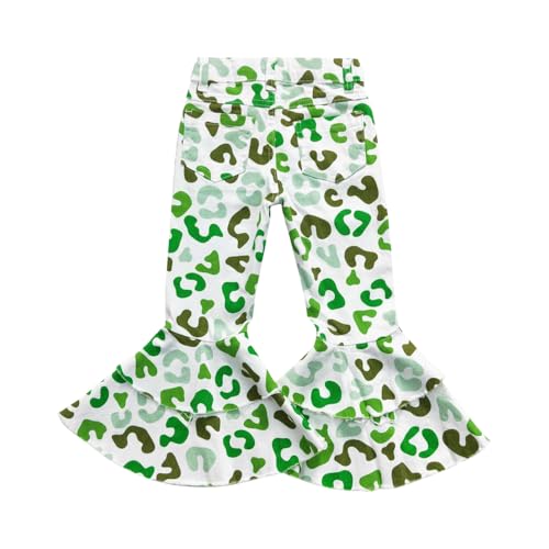 Todder Western Green Leopard Printed Girl Jeans Ruffle Bell Bottom2