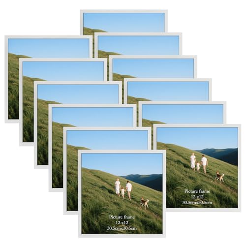 Giftgarden Juego de 12 Marco 30x30, Marcos para Cuadros de PVC Blanco Ideal para Fotos, Pósters y Certificados, para Colgar en la Pared
