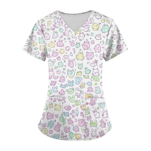 Scrubs for Women Set Stretch V-Neck Scrub Top & Jogger Pant Cartoon Pattern Medical Uniform Scrub Sets with Pockets2