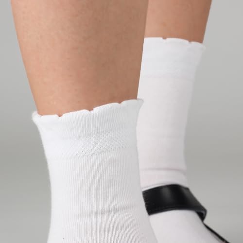 COTTON DAY Girls White Dressy Textured Short Socks Scallop Top Design 5 Pack - Image 4