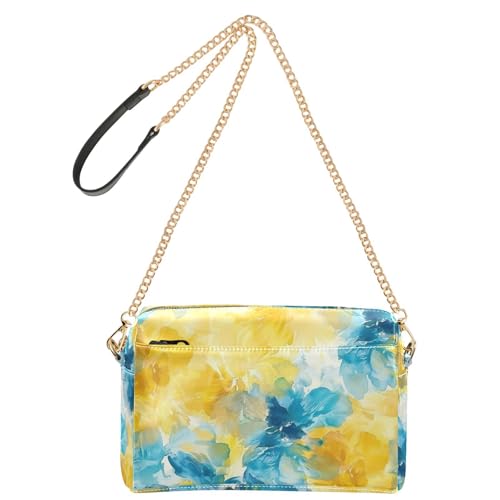 KLL Abstract Watercolor Flower Lemon Yellow Light Blue Fashion Crossbody Small Bags For Women Vegan Leather Casual Purse Waterproof Shoulder Handbags For Women