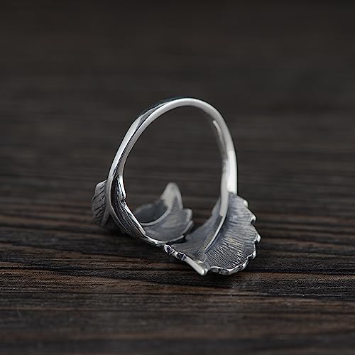 Black Solid 925 Sterling Silver Leaf Ring Tree Leaves Ring For Women Girls Open And Adjustable #TOP2