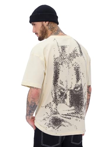 Image of The Souled Store Batman: to The Rescue Men and Boys Short Sleeves Round Neck Grey Graphic Printed Cotton Oversized T-Shirts