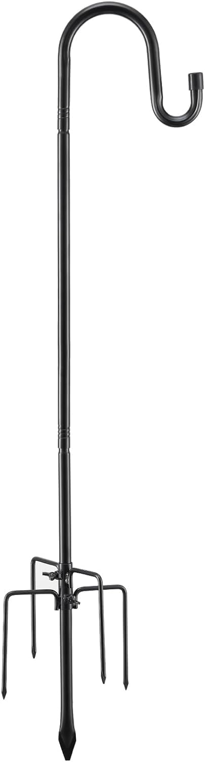 LAIDER HEROS Garden Schäferhaken, 238cm Mit Heavy Duty Rust Resistant Haken 5 Prong Base Shepherds Crook Hook für Pflanzenkörben, Laternen, Hochzeitsdekoration/Mattschwarz