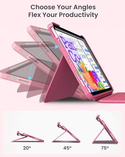 Image of typecase for iPad A16 11th /10th, Air 11 Inch M4 /M3 /M2 /5th /4th Keyboard Case | Magnetic Detachable Keyboard, Portrait /Landscape Modes, Multi-Touch Trackpad, 11-Color Backlit, Ultra-Light, Pink