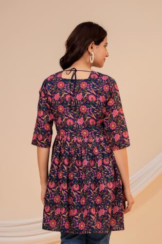 Image of THE Moon Star Women's Cotton Floral Printed Anarkali Maternity Feeding Kurti | Breastfeeding Dress for Mothers | Zipper Feeding Kurti, Nursing Kurti, Comfortable and Trendy Maternity Wear