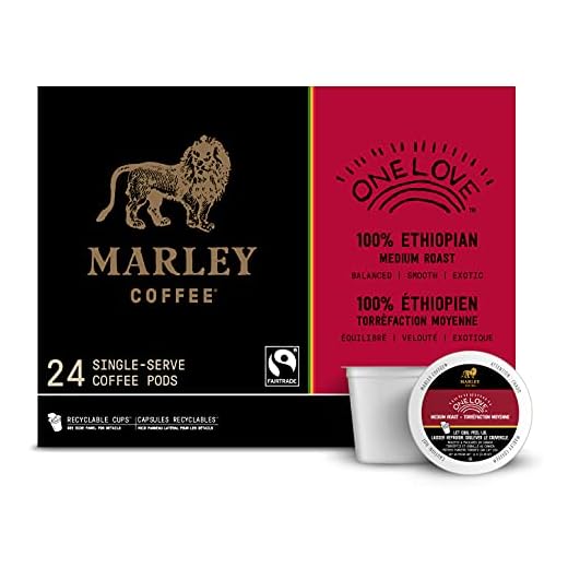 Marley Coffee One Love, 100% Ethiopian, Medium Roast Coffee, Keurig K-Cup Brewer Compatible Pods, 24 Count