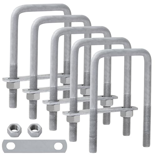 LIONMAX U Bolts 5 Pack, 1/2" D x 3-1/16" W x 5-5/16" L Galvanized Square U Bolt with Plates and Nuts