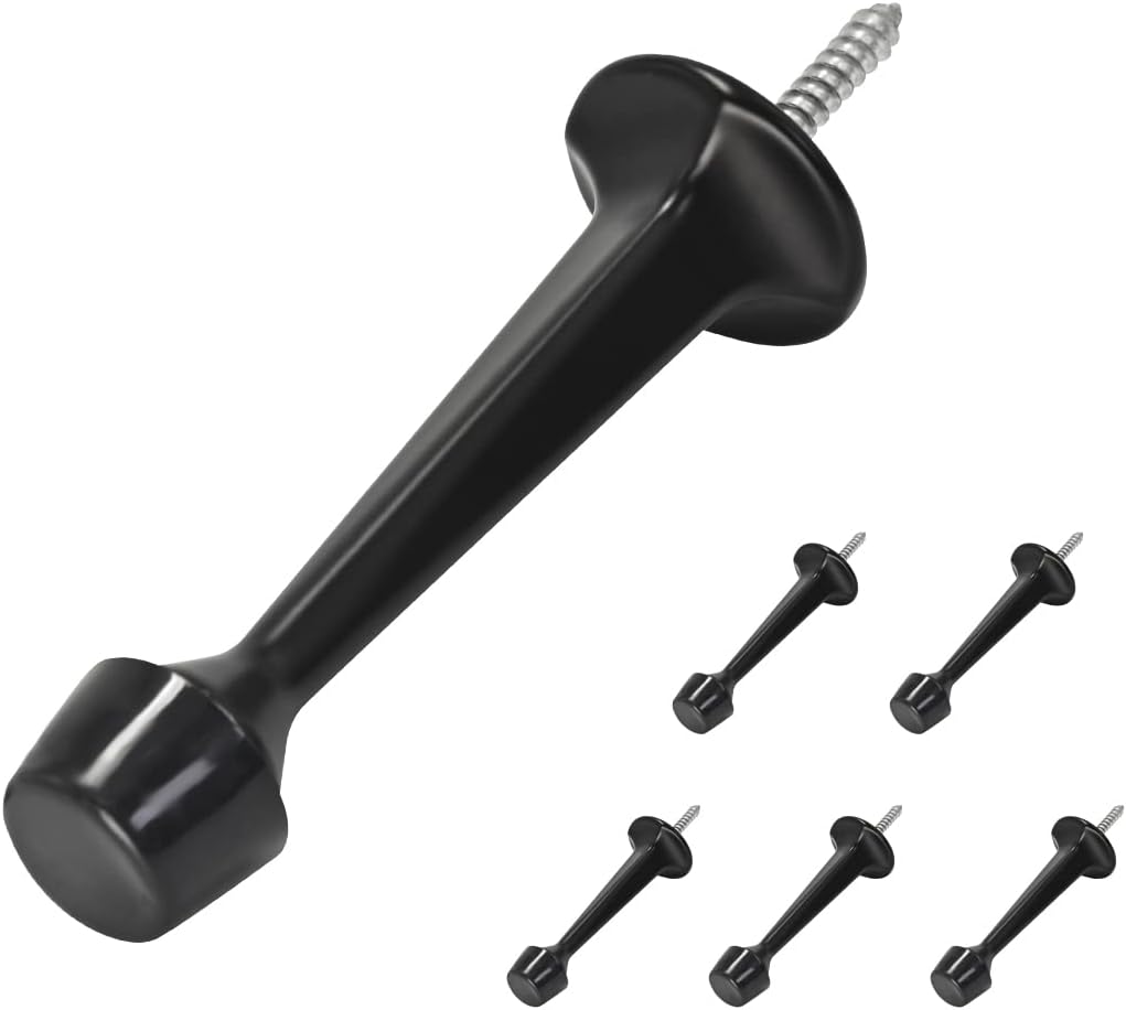 6 Pack Heavy Duty Solid Rigid Door Stop with Soft Rubber Tip, Zinc Die Cast Door Stopper Protect Wall & Door, Black