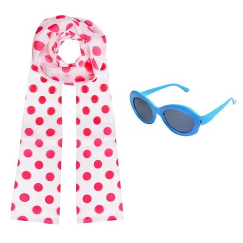 Women Polkas Dots White Scarf Blue Glasses Fashion Neckerchief Party Supplies Halloween Costume Accessories