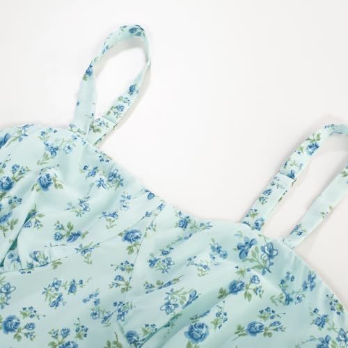 Image of Belle Poque Sun Dresses for Women Spring Summer Floral Midi Flowy Spaghetti Ruffle Wedding Guest Tea Party Dress