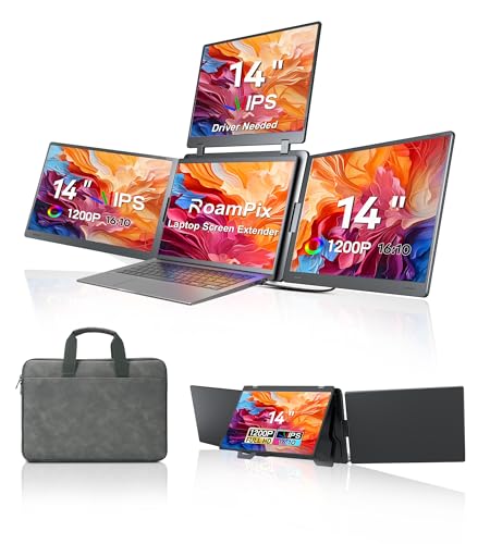Image of Laptop Screen Extender, 14 inch Quad Portable Monitor, FHD 1200P IPS Triple Display Compatible with Windows10 /11 and Mac, for 12 inch-16.5 inch Laptops