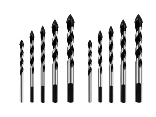 Hitopin 10PCS Juego de Brocas para Azulejos, Brocas en Espiral con Punta de Diamante, Taladro de Vidrio con Vástago Hexagonal, Brocas Porcelanico,para Vidrio, Metal, Conchas(5/6/8//10/12mm)