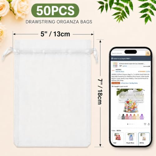 Image of ANZNKU Organza Bags 5x7 50PCS Multicolor, Colorful Gift Bags Bulk for Treat Goodie Candy Soap Jewelry Pouch, Small Mesh Bag Drawstring for Wedding Birthday Party Favor Baby Shower Graduation(5 Colors)