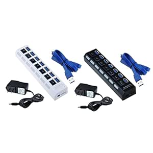 SILNOVO® 7-Port USB 3.0 Multi Charger Hub + High Speed Adapter ON/Off ...