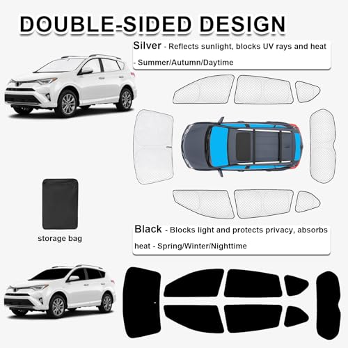 Image of KMF 8pcs Thicken Sun Shades for Toyota RAV4 2013-2018 Accessories, Full Car Window Covers Sunshade for Windshield Side Rear, UV Block and Blackout Privacy for Car Camping Outdoor