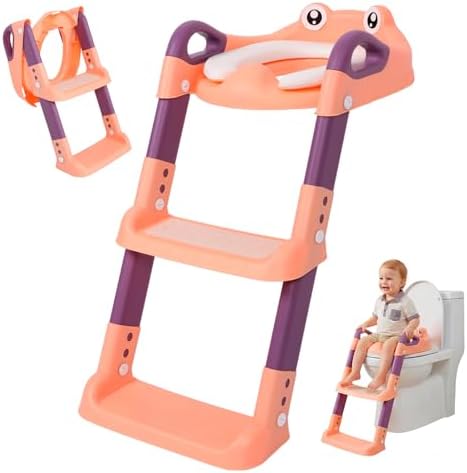 Kids Potty Training Seat, Detachable Toddler Toilet Seat Ladder with Adjustable Height PVC Soft Cushion for Toddlers Boys Girls(pink) — view 7