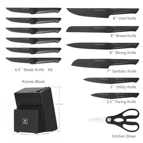 Image of 15-Piece Kitchen Knife Set with Block, Built-In Sharpener, Dishwasher Safe
