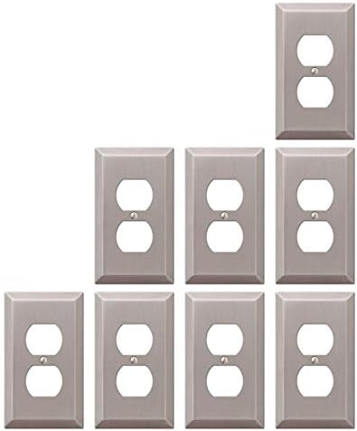 Value 8-Pack Duplex Outlet Wall Plate Decorative Stamped Steel, Brushed Nickel