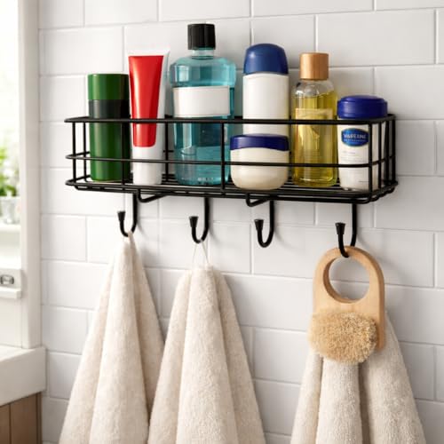 Image of Kundi Bathroom Organizer Without Drill | GI Steel Self Adhesive Bathroom Shelf for Wall | Rustproof Wall Mounted Bathroom Stand for Shampoo, Soap & Accessories