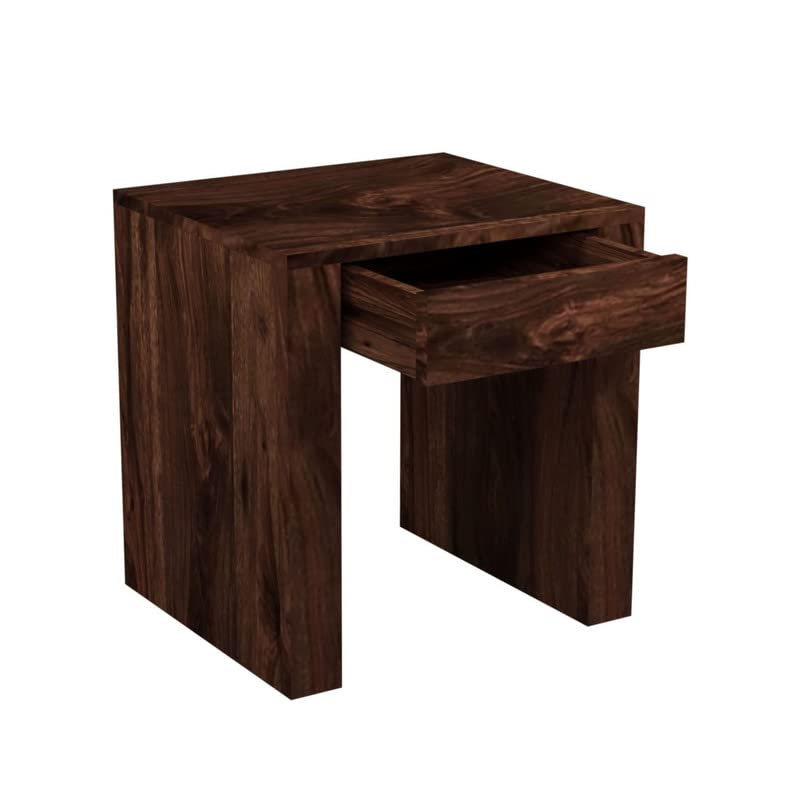 Image of Solid Wood Sheesham End Table with 1 Drawer Modern Design - Walnut Finish