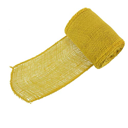 Ruban toile de jute anti-effilochage large 14 cm jaune paille pour décorations faciles sans couture
