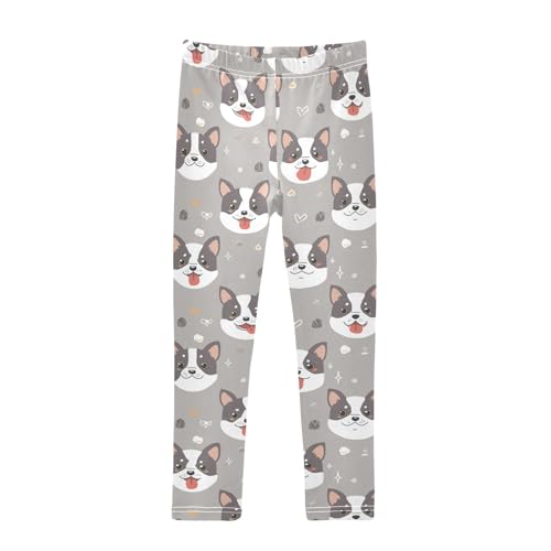 Wusikd Cute Gray Dog Girls' Leggings Toddler Doodles Cartoon Kids Yoga Pants Dance Active Tights 4T