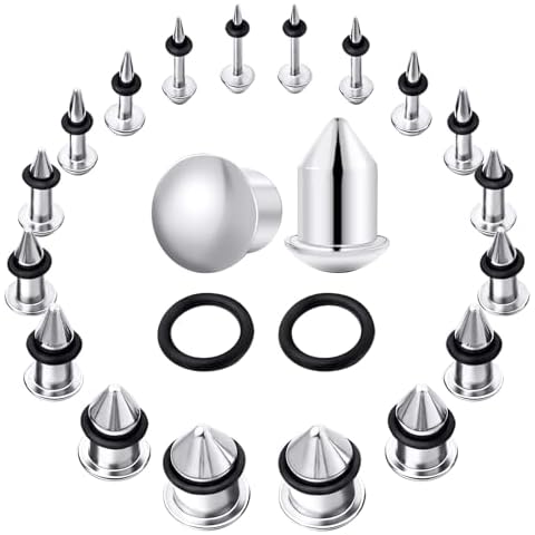 Beautidots 9 Pairs Ear Gauges Stretching Kit Stainless Steel Ear Gauges Plugs with Rubber Rings Short Ear Taper Kit 14G-00G Cover