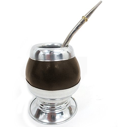 Shine with This Classic Argentina Mate Gourd Cup with Stand BOMBILLA KIT New 6260