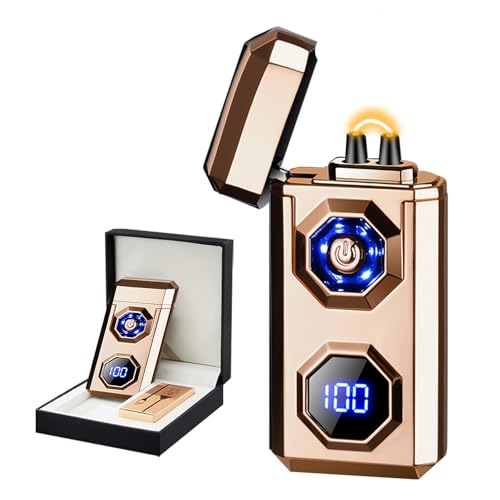 BABOBIU Electric Lighter Arc Plasma Lighter - Luxury Gold Finish, LED Emergency Lighting, USB Rechargeable with Ignition Count Display, Zinc Alloy Body for Survival, Vintage Style, Gifts (Gold)