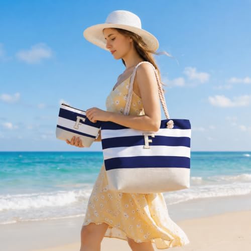 Image of Vavabox Initial Beach Tote Bag for Women, Water-resistant Gifts for Women