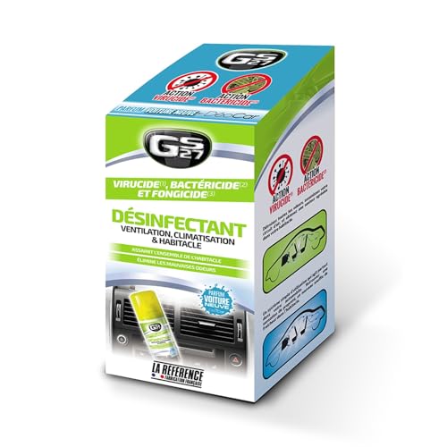 GS27 - Désinfectant Climatisation Voiture - Assainit la Ventilation et l'Habitacle - Parfum Voiture Neuve