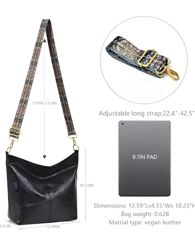 Image of Vegan Leather Hobo Bag with Boho Strap, Brown, 32cm x 11cm x 26cm, Water-Resistant