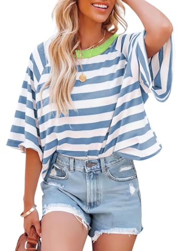 Dokotoo Tops for Women Striped 2025 Fashion T Shirts for Women Co...