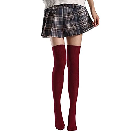 Calze Sexy Calzini a Righe Nere Donna Divertenti Calze Lunghe di Nylon Alte alla Coscia Calze Carine sopra Il Ginocchio (Rosso (Striscia Bianca) Taglia Unica)