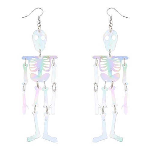 Lux Accessories Halloween White AB Skeleton Body Dress Up Dangle Earrings