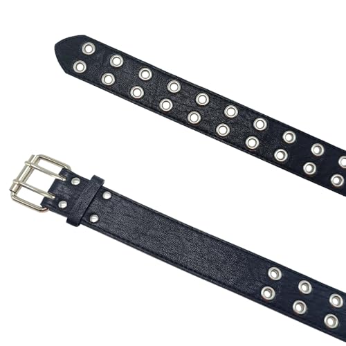 Double Grommet Punk Leather Belt Unisex 2 Hole Fashion Jeans Belt2